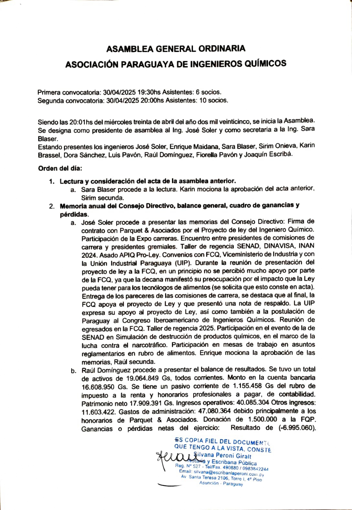 Acta Asamblea Ordinaria – Página 1 de 4